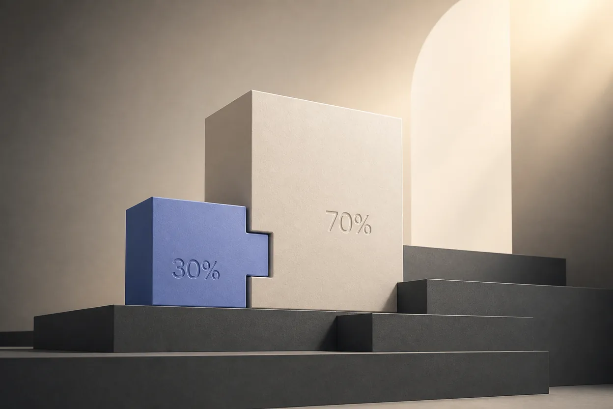 Interlocking 30 and 70 percent blocks representing deposit and balance