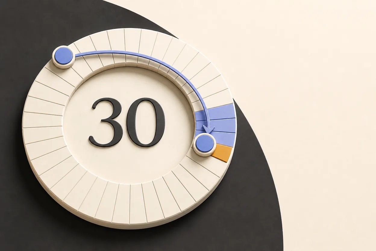 A circular 30-day payment timeline with issue and due-date markers