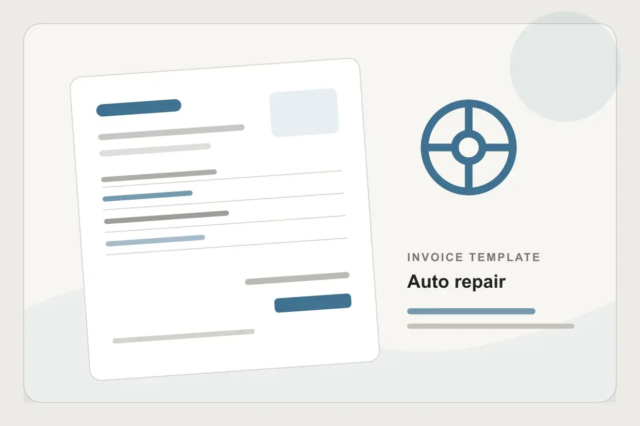 Auto repair invoice with vehicle, parts, labor, and authorization fields