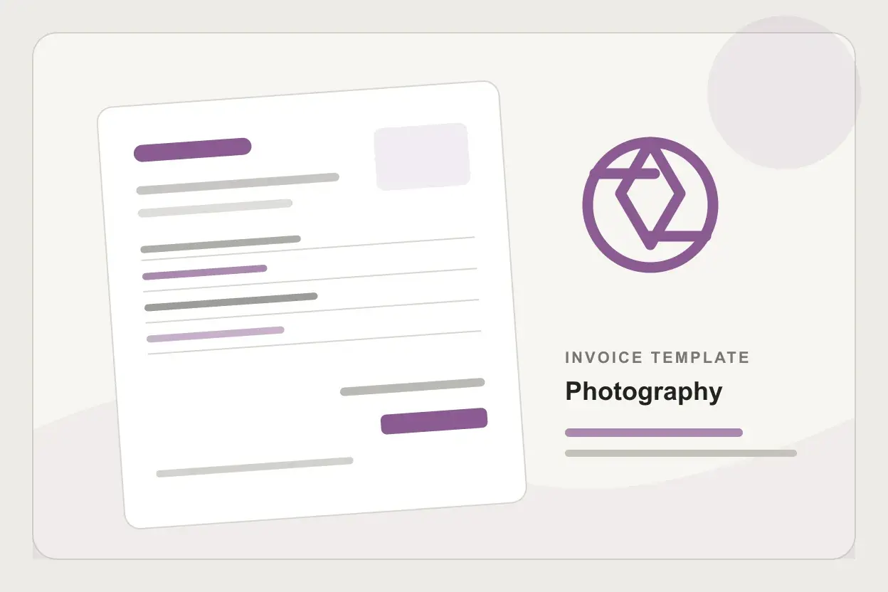 Photography invoice with session, editing, deliverables, and license fee rows