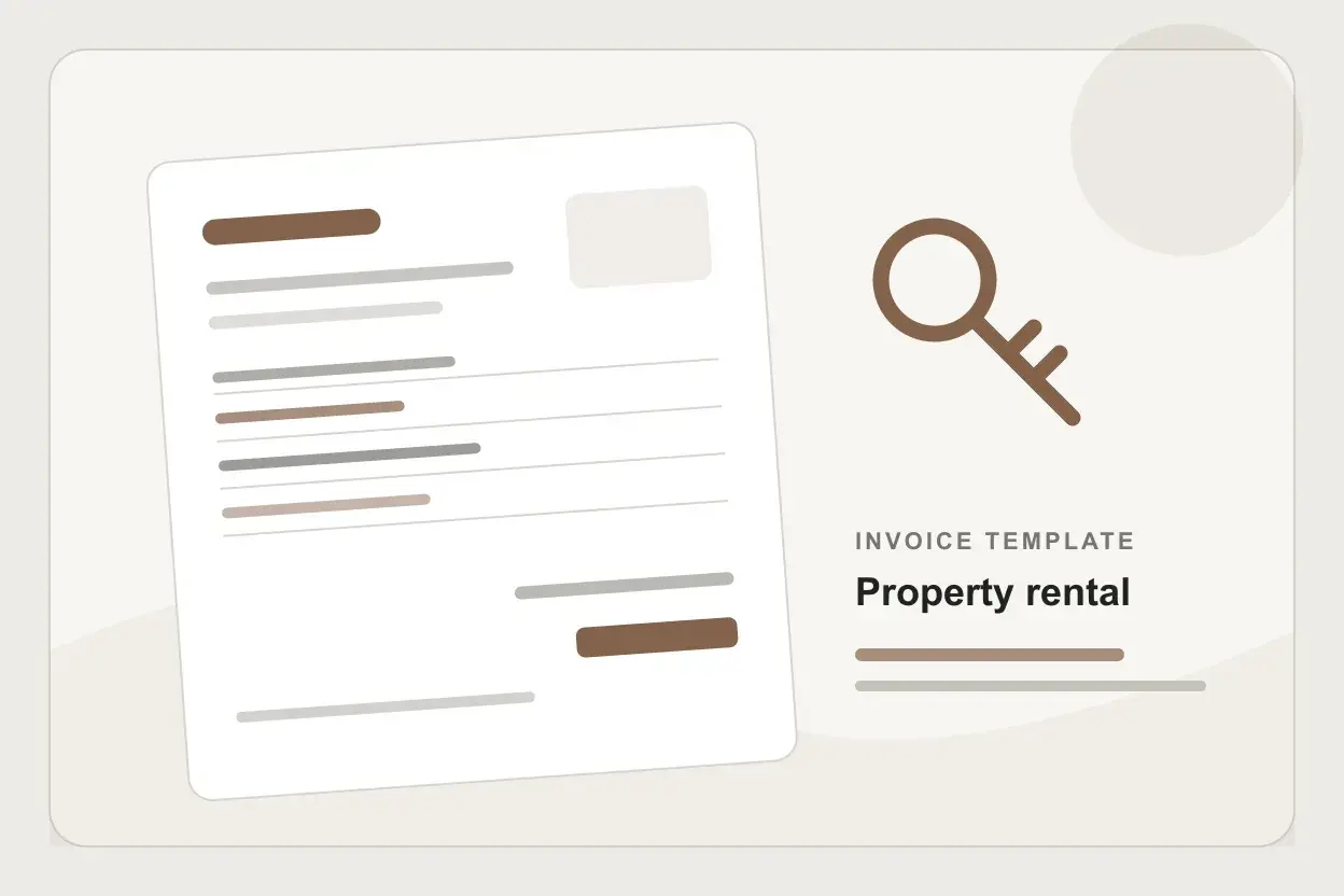 Property rental invoice with rental month, base rent, utilities, and fee rows