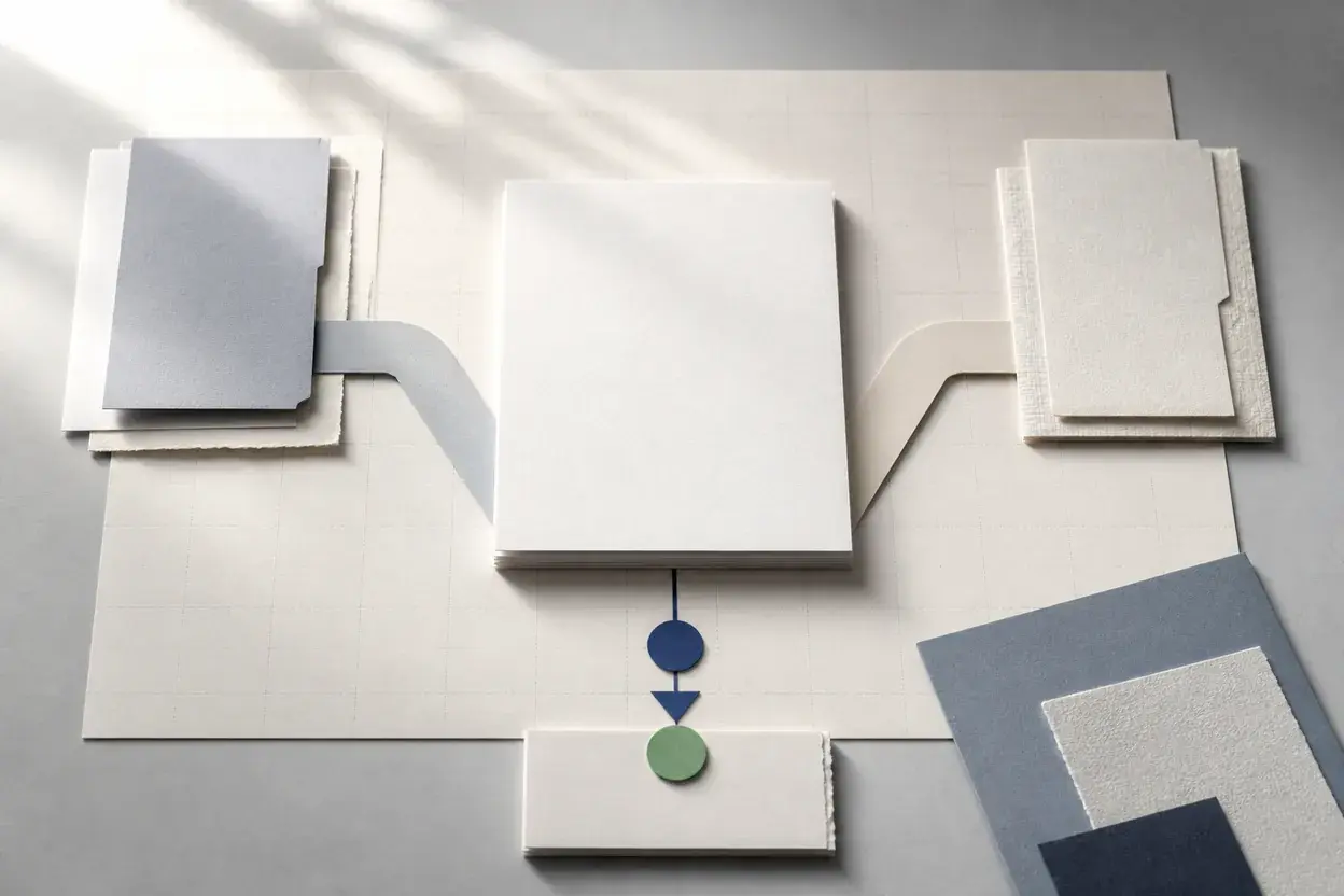 Paper invoice paths converging on one shared team record
